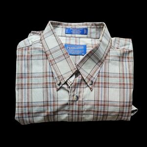 Pendleton 100% Cotton‎ British Aristocrat Preppy Beige Brown Plaid Shirt Size L